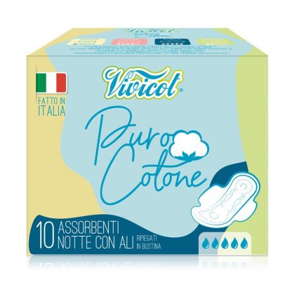 Absorbante de noapte extra lungi din bumbac bio, hipoalergenic - 5 picaturi (10 buc) - VIVICOT Puro Cotone
