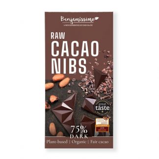 Ciocolata neagra 75% cu cacao nibs, bio, 60g, Benjamissimo