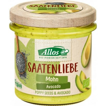 Pasta tartinabila din avocado cu seminte de mac, fara gluten, bio, 135 g, Allos