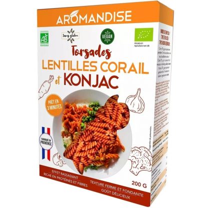 Paste fusilli din linte coral si konjac bio, 200g, Aromandise