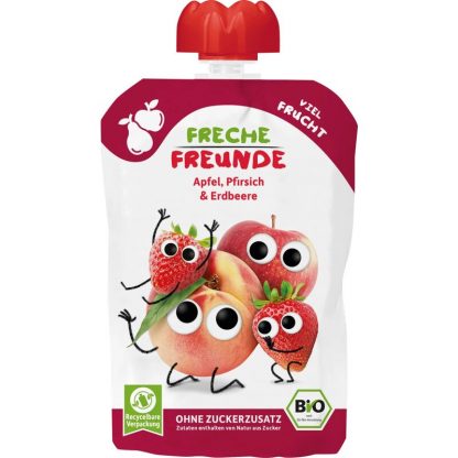Piure de mere, piersici si capsuni, bio, 100g, Erdbar