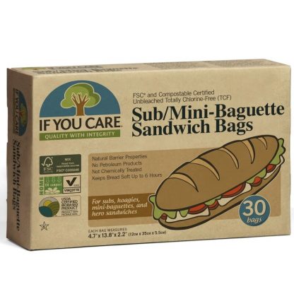 Pungi de hartie nealbita pentru mini baghete si sandwich, fara clor, compostabile, 30 buc, If You Care