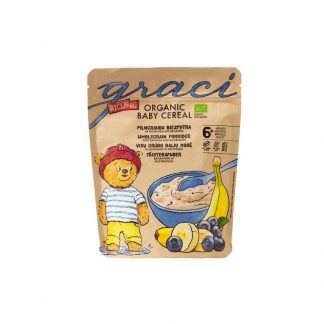 TERCI PENTRU BEBELUSI DIN CEREALE INTEGRALE CU BANANE SI AFINE 6+, BIO, 140G, GRACI LABORATORIES
