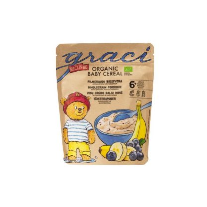 TERCI PENTRU BEBELUSI DIN CEREALE INTEGRALE CU BANANE SI AFINE 6+, BIO, 140G, GRACI LABORATORIES